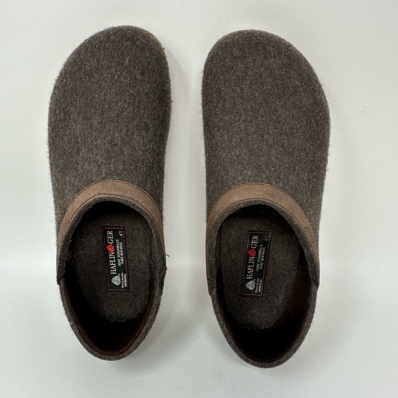 Haflinger Gray Wool Clogs with Brown Trim - Picture 2 of 13